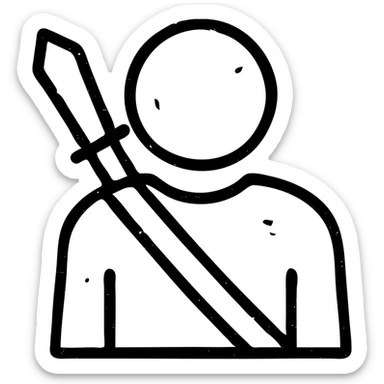 minimalist outlined icon representing Player for DnD TTRPGs with worn and distressed effect sticker