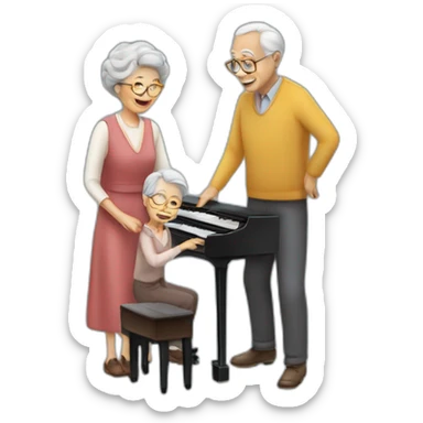 grandfather standing on a piano and a grandmother playing the piano sticker