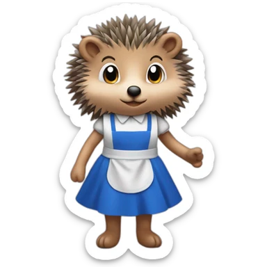 Hedgehog wearing a blue maid dress with a black bow and apron sticker
