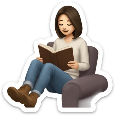 brunette reading a book cozy aesthetic sticker
