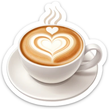 cappuccino coffee in white cup with heart latte art and foam sticker
