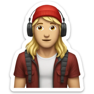 blonde guy with red beanie and headphones on sticker
