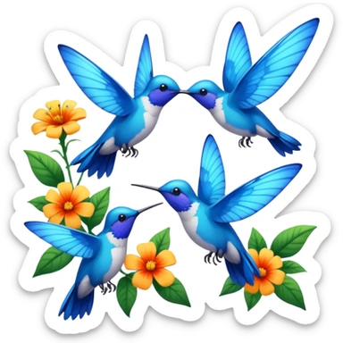 Blue butterflies,  humming birds, flowers sticker