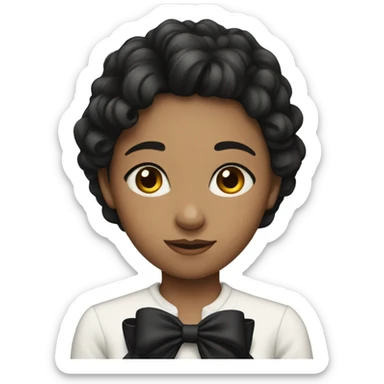Girl with short black hear wearing black bow sticker