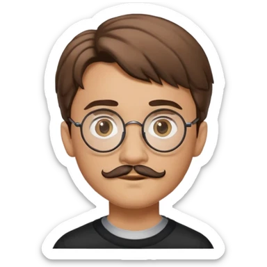 Boy with light skin, brown hair and a brown moustache and Harry Potter glasses  sticker