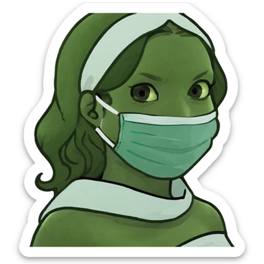 girl long wavy light brown hair in towel wrap with a face mask sticker