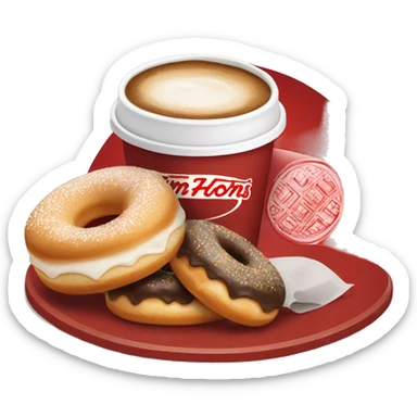 “Tim Hortons store with a red and white color scheme, featuring the classic Tim Hortons logo, a warm and welcoming design that represents a popular coffee and donut shop.” sticker