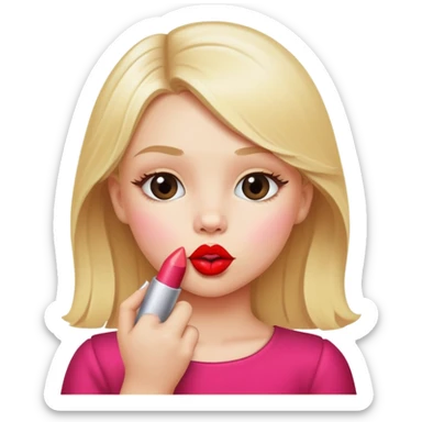 blonde girl child holding lipstick making a kiss sticker