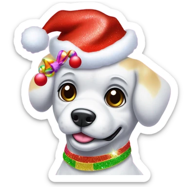 Lisa frank Christmas sparkle￼ dog with Santa hat sticker