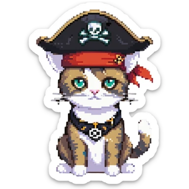 cat as pirate with pirate hat and eye patch sticker