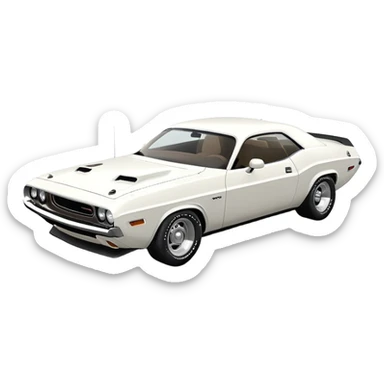 Solid white 1971 Dodge Challenger, three-quarter view, all white exterior, no decorations, clean minimalist design, iconic muscle car shape, iOS emoji style sticker