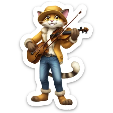 Anthro Fur-Sona shiny sparkle feline-Fakémon with a fiddler-hat-cap Full Body sticker