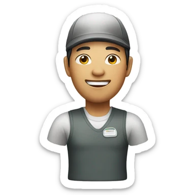 asian fast food worker  sticker