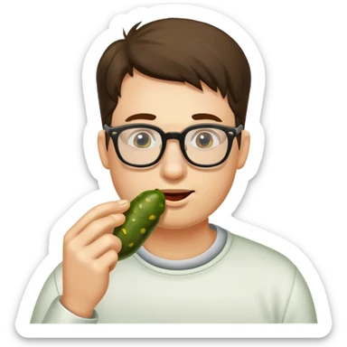 man with glasses eating a pickle sticker