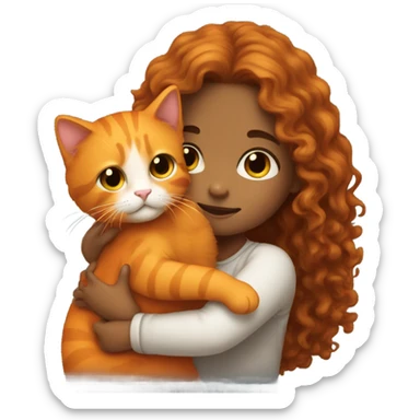 A girl with a long curly hair holding an orange cat sticker