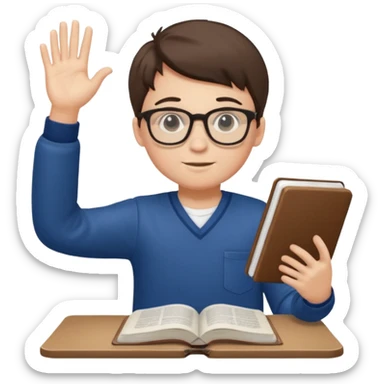 boy focused on studying raising his hand  full body
 sticker