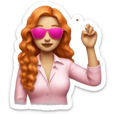 Lady wearing pink sunglasses, long ginger hair, cigarette in her hand, sticker