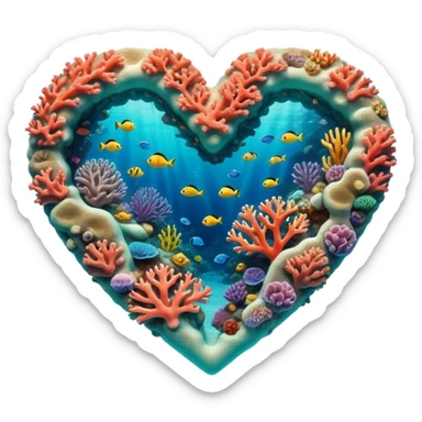 Cinematic Realistic Heart Reef Landscape Emoji, depicted with a naturally heart‚Äêshaped coral formation in vibrant marine hues, rendered with detailed underwater textures and luminous lighting. sticker