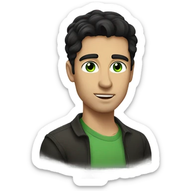 A handsome man with black hair like michele morrone, green ehes sticker