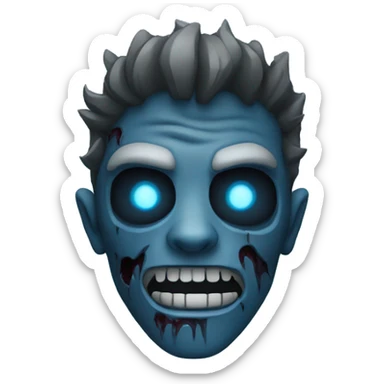 Dark black gray silver maroon zombie face blue flames blue glow sticker