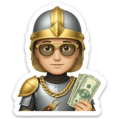 Knight with helmet gold chain dark glasses money sticker