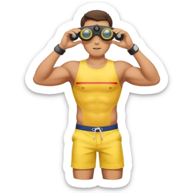 Male lifeguard – yellow shirt, binoculars in hand, scanning the sea, full body sticker