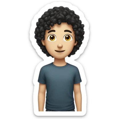 A white kid with black curly hair that has Freckles sticker