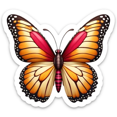 Cinematic Realistic Comical monarch Butterfly Portrait Emoji, Head tilted dramatically with an exaggeratedly amused expression, featuring striking, vividly detailed ruby wings with bold, playful patterns and wide, expressive eyes brimming with humorous disbelief, rendered with lifelike texture and vibrant natural hues, high shine, dramatic yet playful, styled with an air of cheeky garden mischief, soft glowing outline, capturing the essence of a spirited and over‐the‐top red butterfly that looks ready to flutter its way into viral fame! sticker