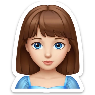 princess with brown hair and bangs and blue eyes sticker