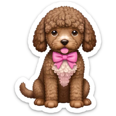Cute brown Spanish water dog with a pink bow sitting down sticker