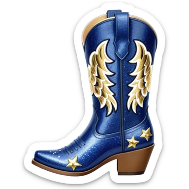 Realistic navy blue fashion cowgirl boots with sparkly shiny glitter fringe sticker