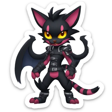Black Anthro Cool Punk Noibat-Litten-Fakemon-fursona with fangs and edgy markings Full Body sticker