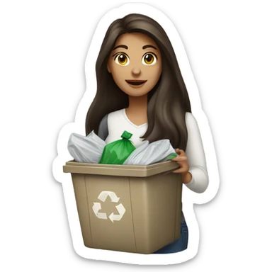 Beautiful brunette long haired woman taking out the trash sticker