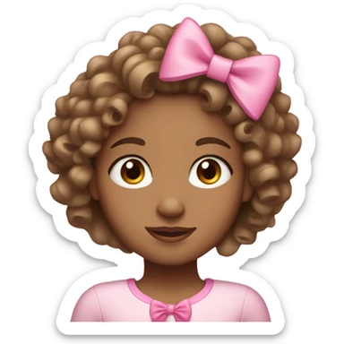 a light skinned brown girl with curly hair pink eyes and a  pink bow sticker