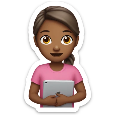 Cute girl wearing pink and holding an ipad in her hand sticker