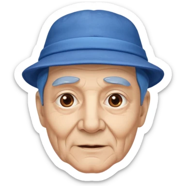 elderly man with blue hat sticker