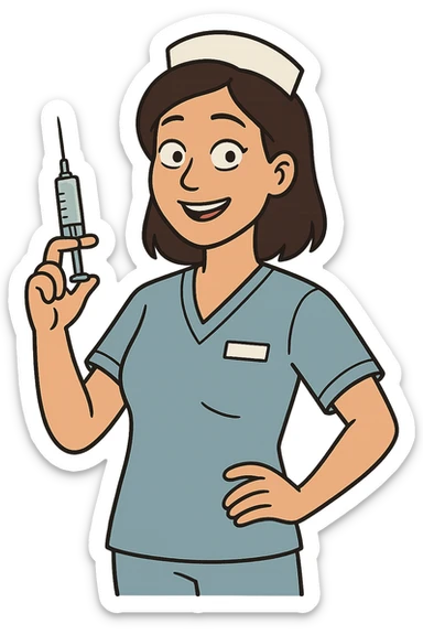 a modern day asian woman nurse holding a vaccination needle sticker