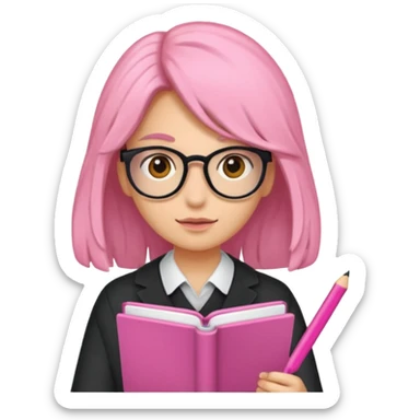 Estudante de cor parda,com o cabelo loiro , e de óculos segurando um caderno rosa sticker