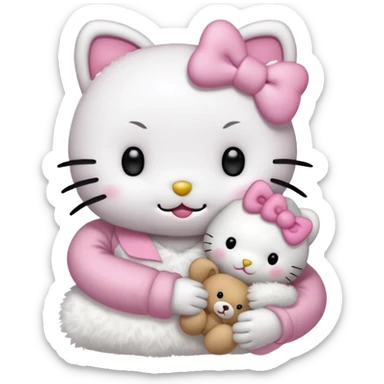 Sleepy hello kitty with a small teddy in her hand sticker
