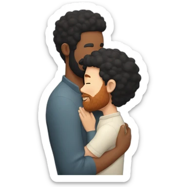 Man with black hair and ginger beard is kissing man with black hair and shaved bear sticker