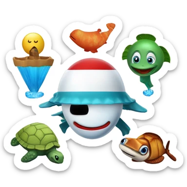 El planeta Tierra con 1 pez payaso, 1 delfín y 1 tortuga marina sticker