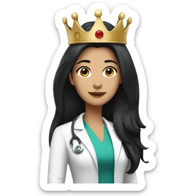 Female doctor with long black hair and a crown sticker