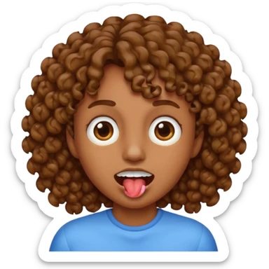 Emoji with tooth gap curly brown hair and spit in corners of mouth sticker