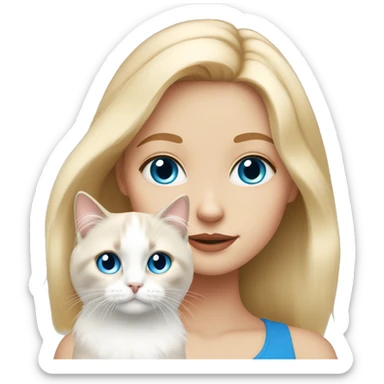 White blonde girl with blue eyes with orange and white ragdoll cat  sticker