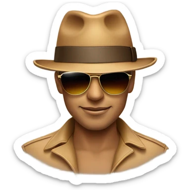 light brown fedora hat with sunglasses on brim sticker