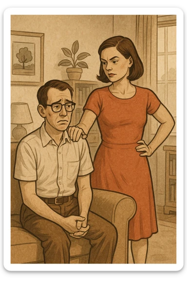 uomo senza energia maschile, uomo che manca di polso, e in famiglia comanda la moglie sticker