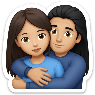 Guy with long black hair hugging Filipina girl with brown hair  sticker