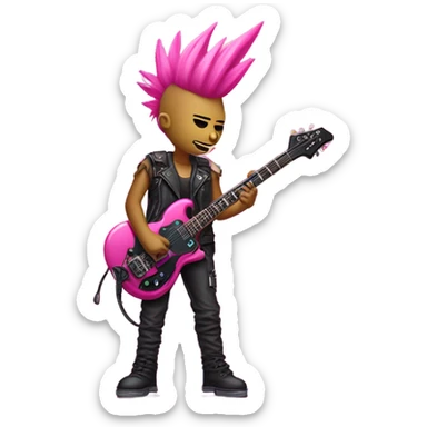 cyberpunk rockstar, pink mohawk, pink mechanical sci-fi electric guitar sticker