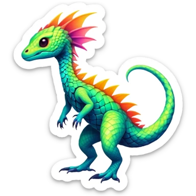 Tropical lush warm-colored modern colorful neon-colored cyber-Fakémon-Trico-creature sticker