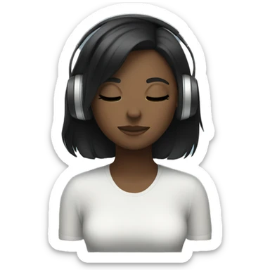 white black hair girl eyes closed headphones on sticker